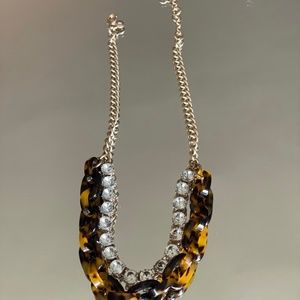 JCrew tortoise and rhinestone layer necklace